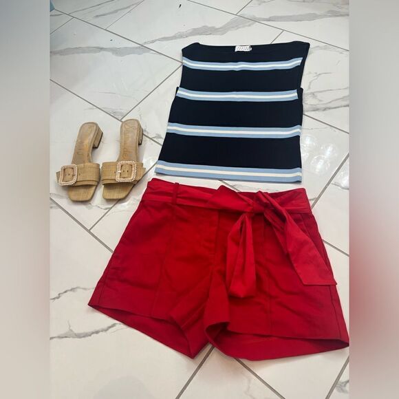 LOFT Tie Waist Shorts in Red Sz 4 NWOT - Picture 2 of 10